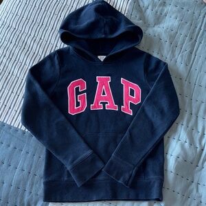 GAP Kids Dark Blue Hoodie with Vibrant Pink Lettering